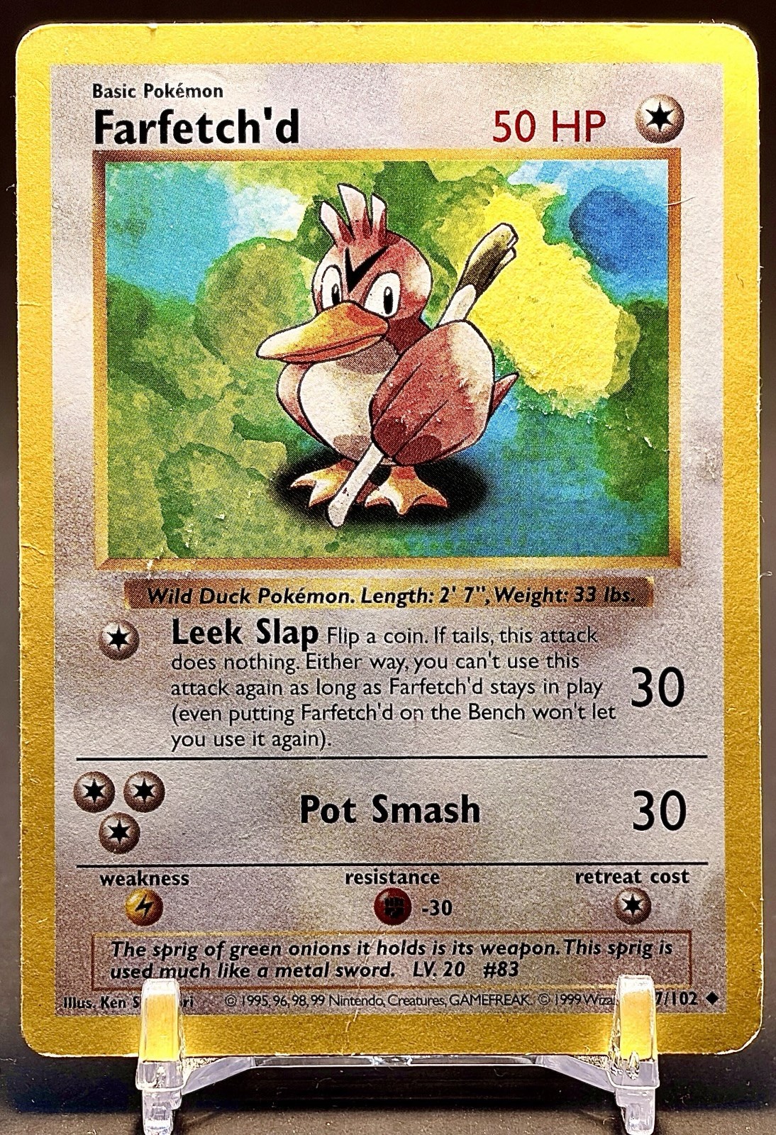 HP- Shadowless Farfetch’d Pokémon Card | Vintage WoTC | Base Set 27/102
