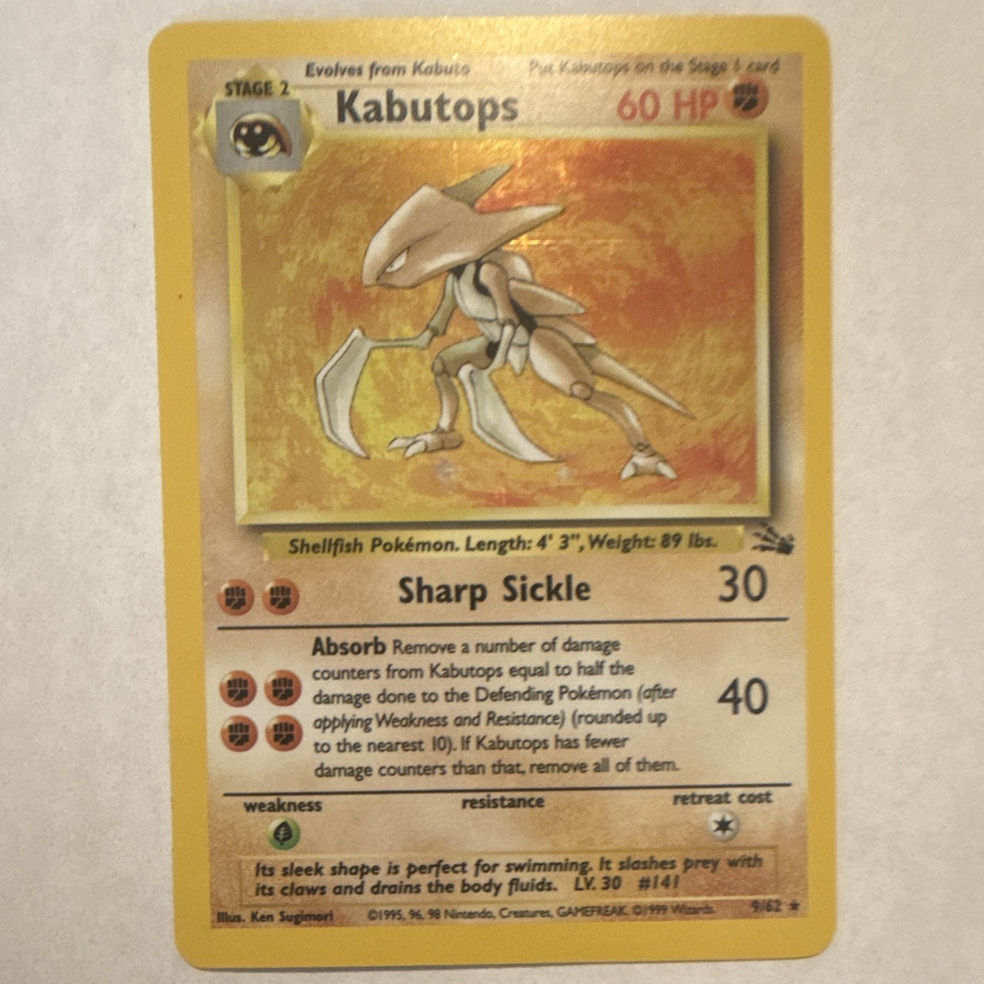 Pokemon TCG Kabutops 9/62 Fossil Unlimited Holo Rare English 1999