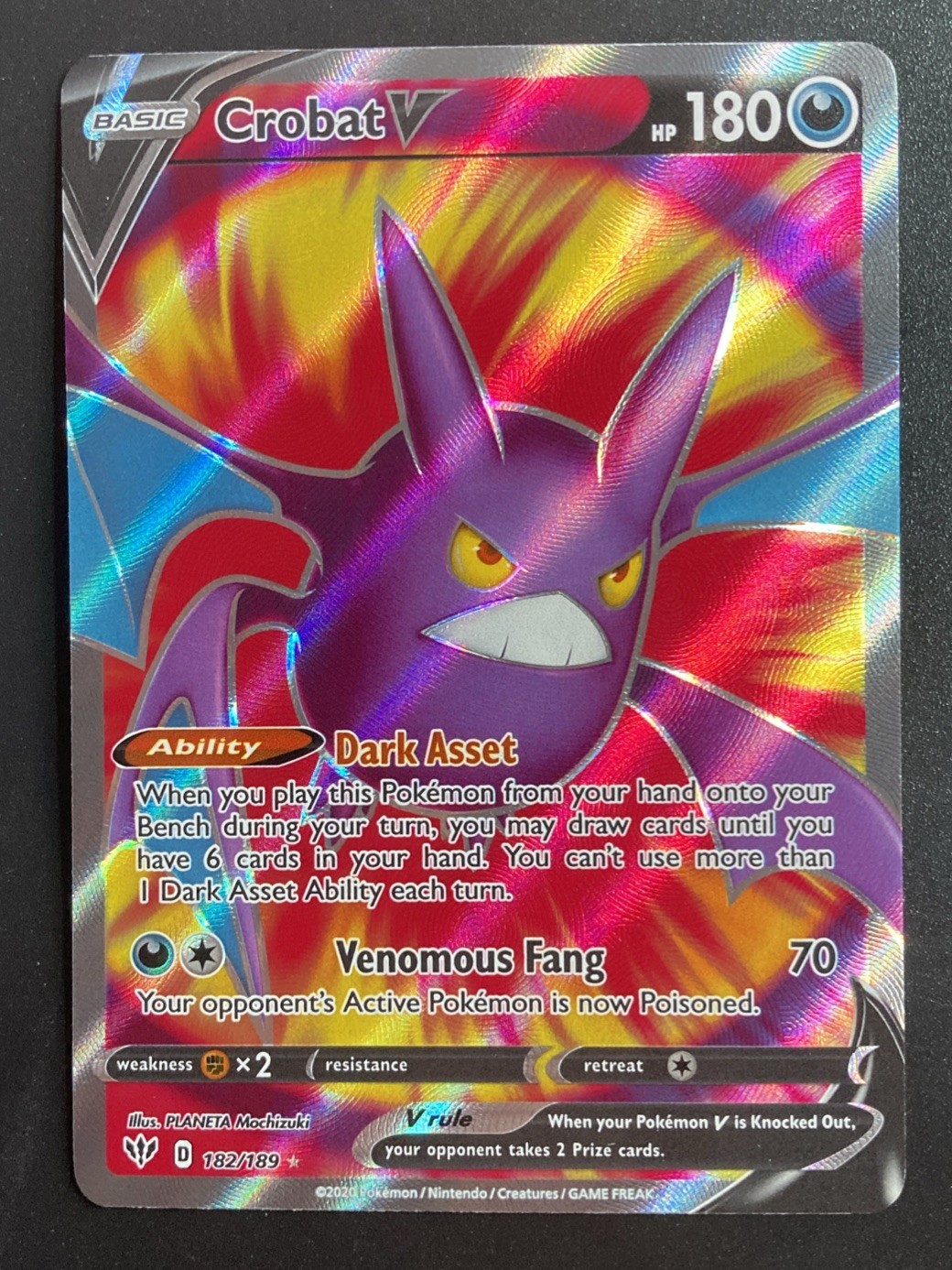 Crobat V Full Art 182/189 Ultra Rare Pokémon Darkness Ablaze NM