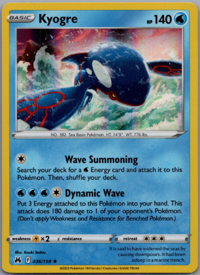 Kyogre – 036/159 – Holo Rare – Crown Zenith – NM/M