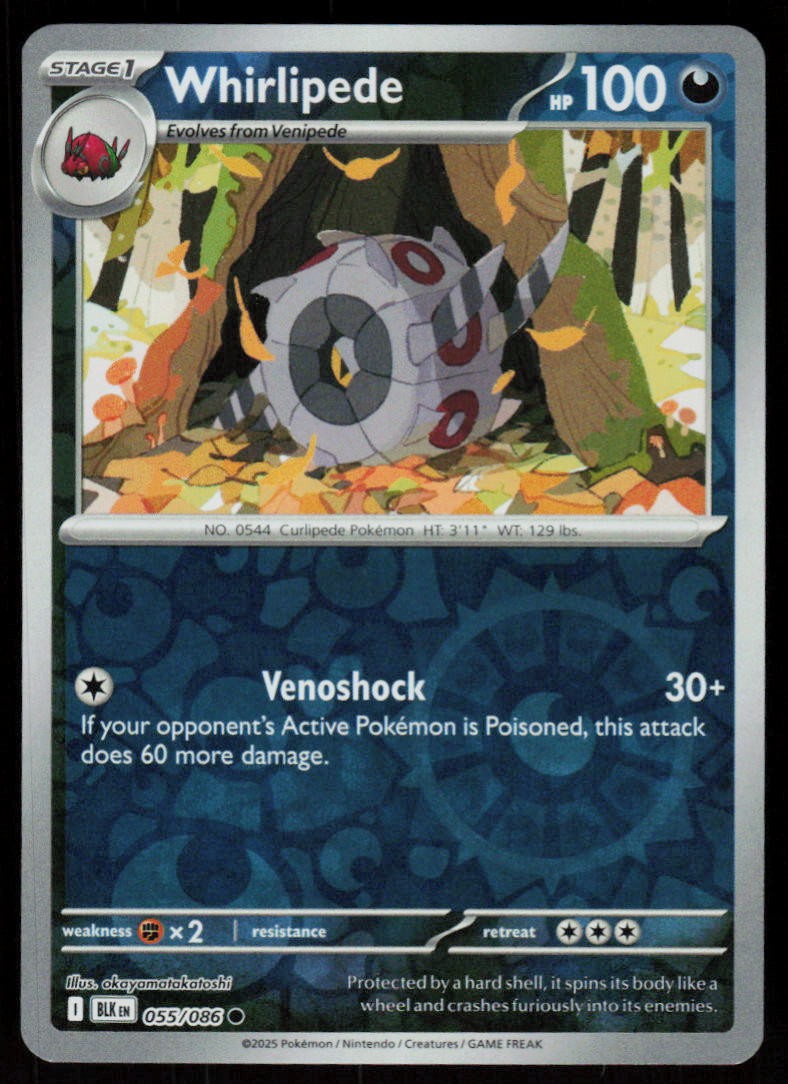 Whirlipede 055/086 Common Black Bolt Pokemon Reverse Holo Near Mint
