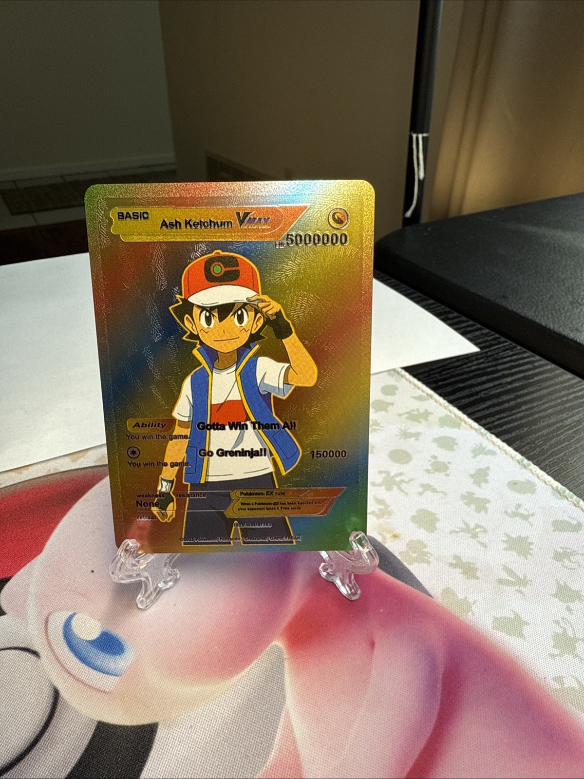 Ash Ketchum Vmax HP 5000000 Rainbow Foil Fan Art Card Gotta Win Them All 💥💥💥