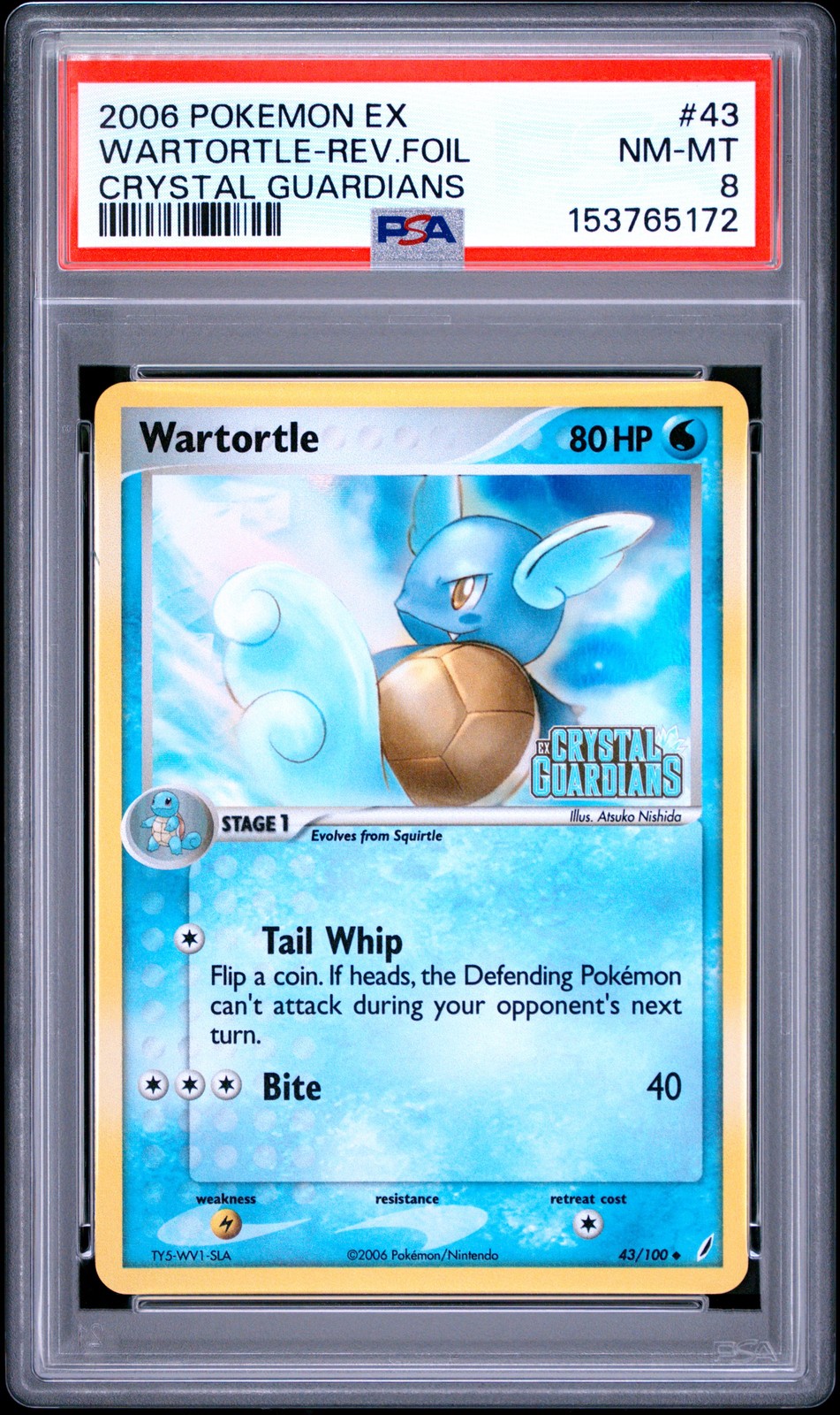 2006 POKEMON EX CRYSTAL GUARDIANS #43 WARTORTLE-REVERSE FOIL PSA 8
