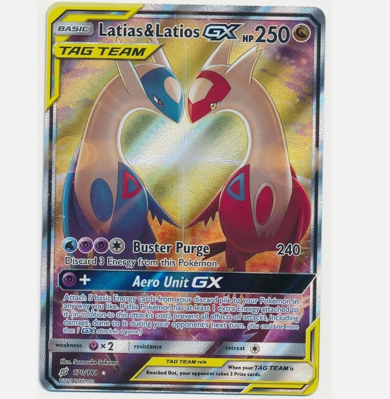 2019 POKEMON SUN & MOON TEAAM UP FULL ART LATIAS & LATIOS GX #170 MINT-new!!