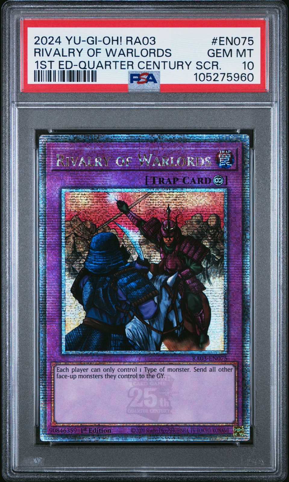 2024 YU-GI-OH! RA03-QUARTER CENTURY BONANZA #EN075 RIVALRY OF WARLORDS PSA 10
