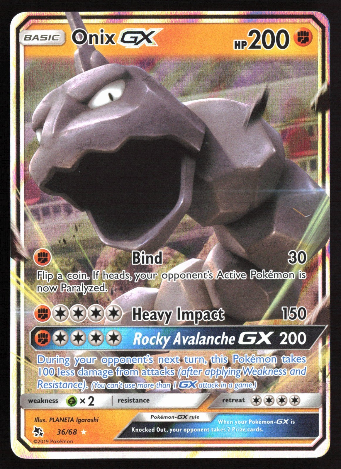 Pokemon Onix GX 36/68 Hidden Fates Holo Ultra Rare NM