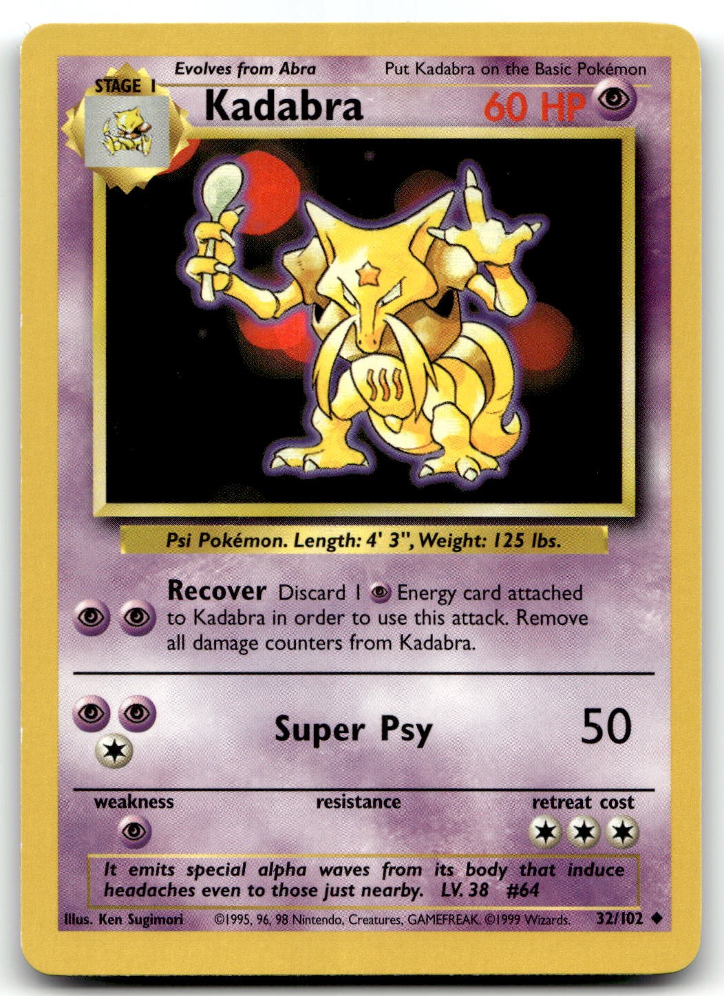Kadabra 032/102 Base Set Uncommon Normal Pokemon TCG MP