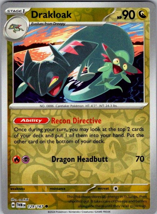 DRAKLOAK 129/167 TWILIGHT MASQUERADE REVERSE HOLO POKEMON