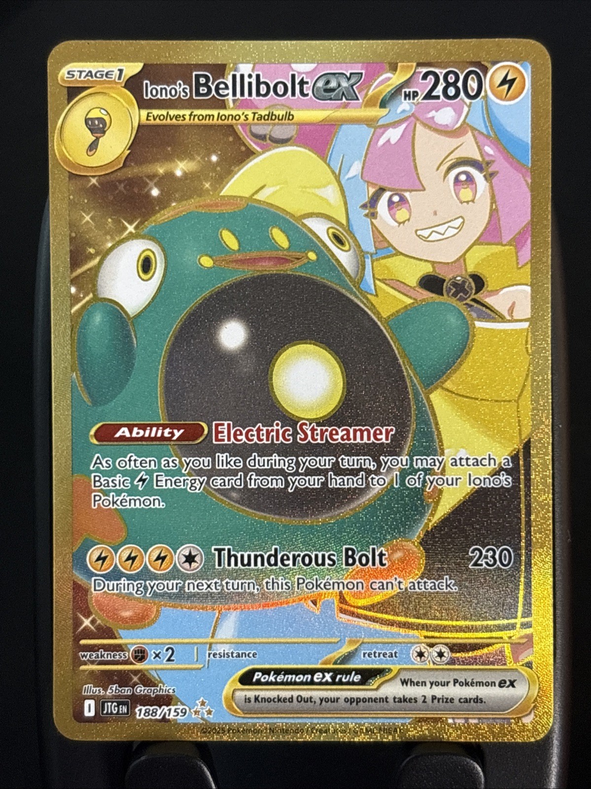 Iono’s Bellibolt EX Sir 188/159 SV09 Holo Pokémon TCG Card Journey Together