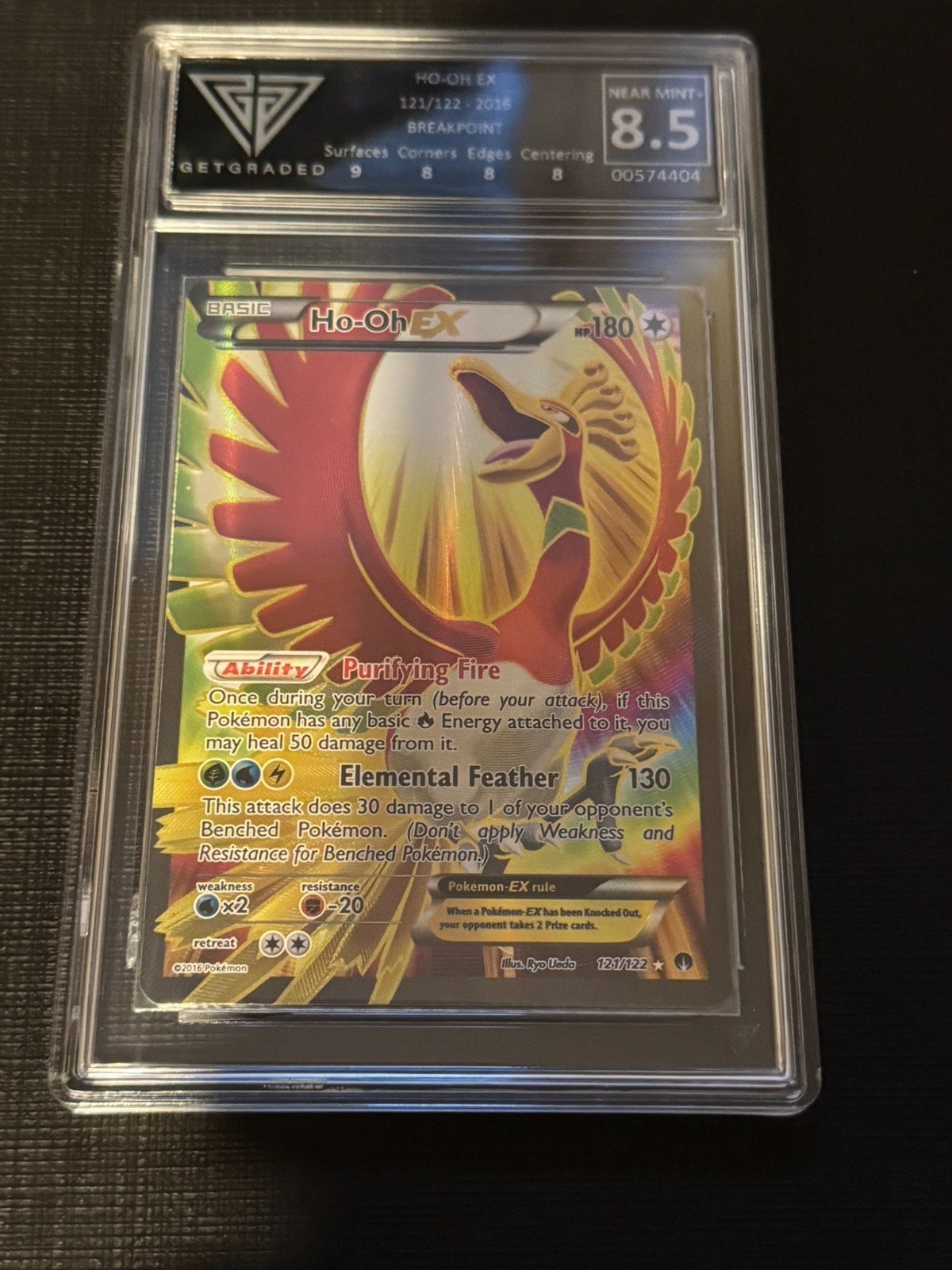 Pokemon Ho-Oh EX 121/122 Full Art Holo XY Breakpoint Card Getgraded Grade 8.5