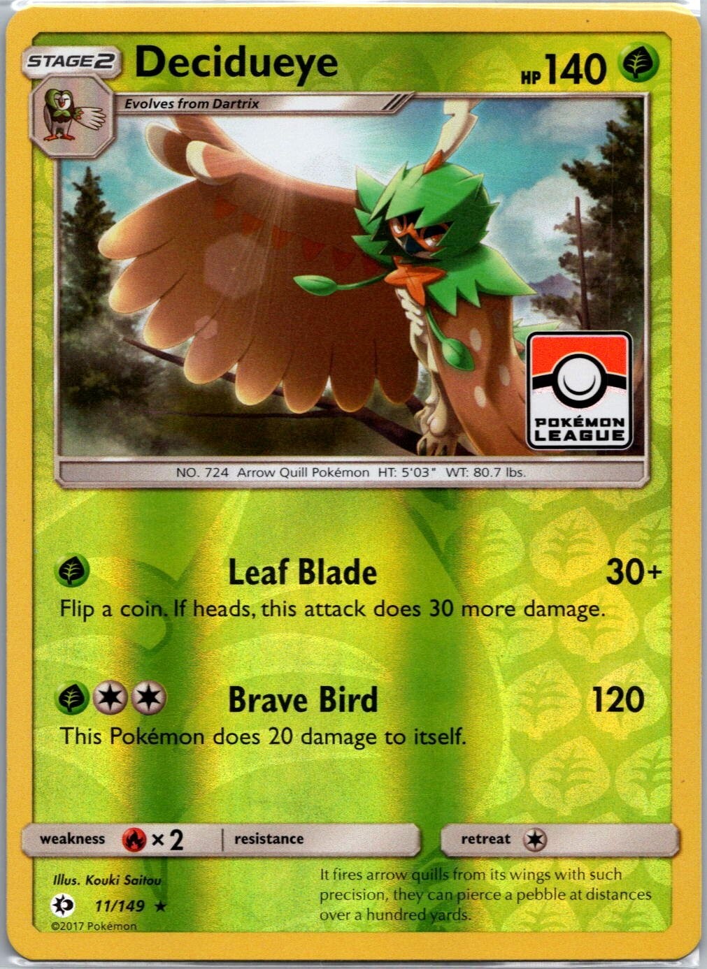 Pokemon TCG Pokemon League Promo REVERSE HOLO Decidueye 11/149 – NM