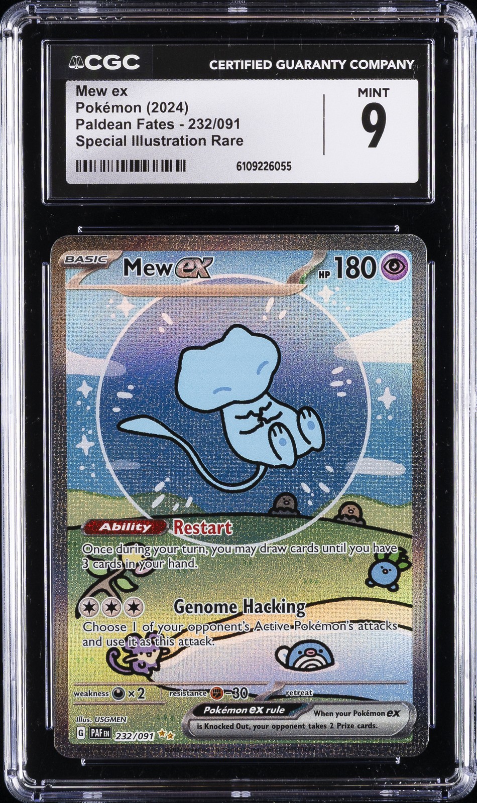 2024 POKEMON PALDEAN FATES – SPECIAL ILLUSTRATION RARE #232/091 MEW EX CGC 9