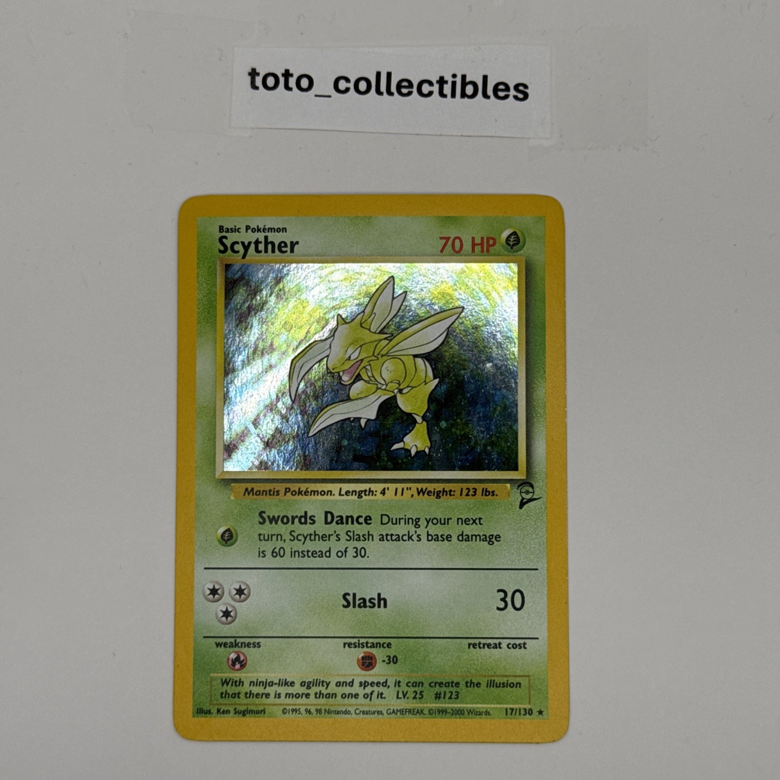 Pokemon TCG Base Set 2 Scyther 017/130 Holo Rare Eng SWIRL! LP-NM