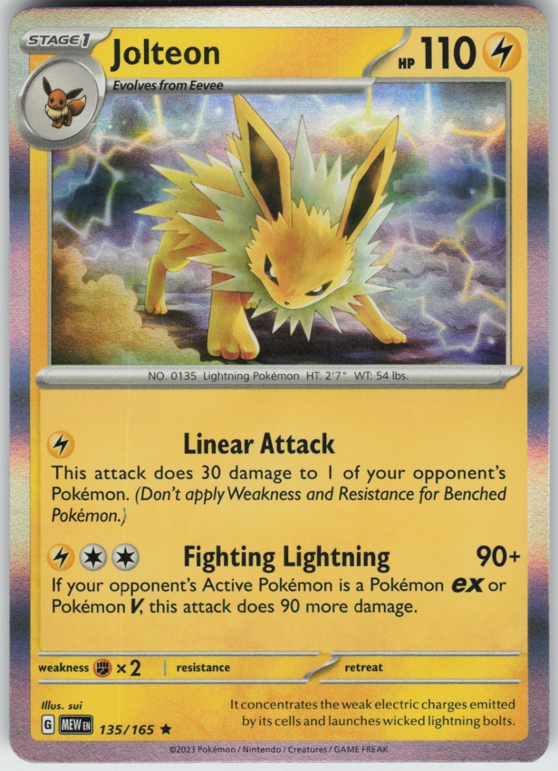 Holo Foil Jolteon 135/165 Rare SV: Scarlet & Violet 151