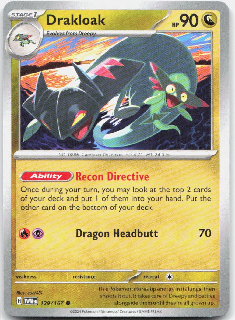 Drakloak 129/167 Common Twilight Masquerade Pokemon Near Mint