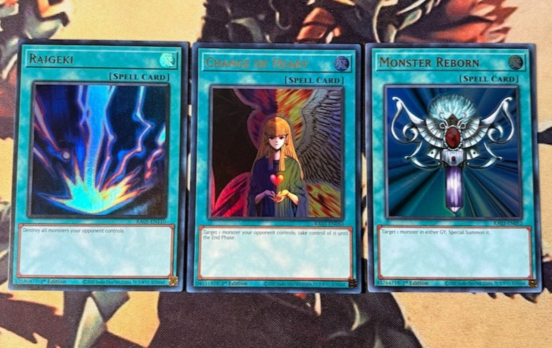 Yugioh Raigeki + Change Of Heart & Monster Reborn 1st Edition Ultra Rare Holo NM