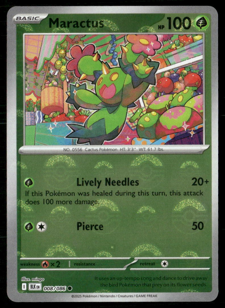 MARACTUS (POKE BALL PATTERN) 008/086 HOLO COMMON BLACK BOLT POKEMON NM