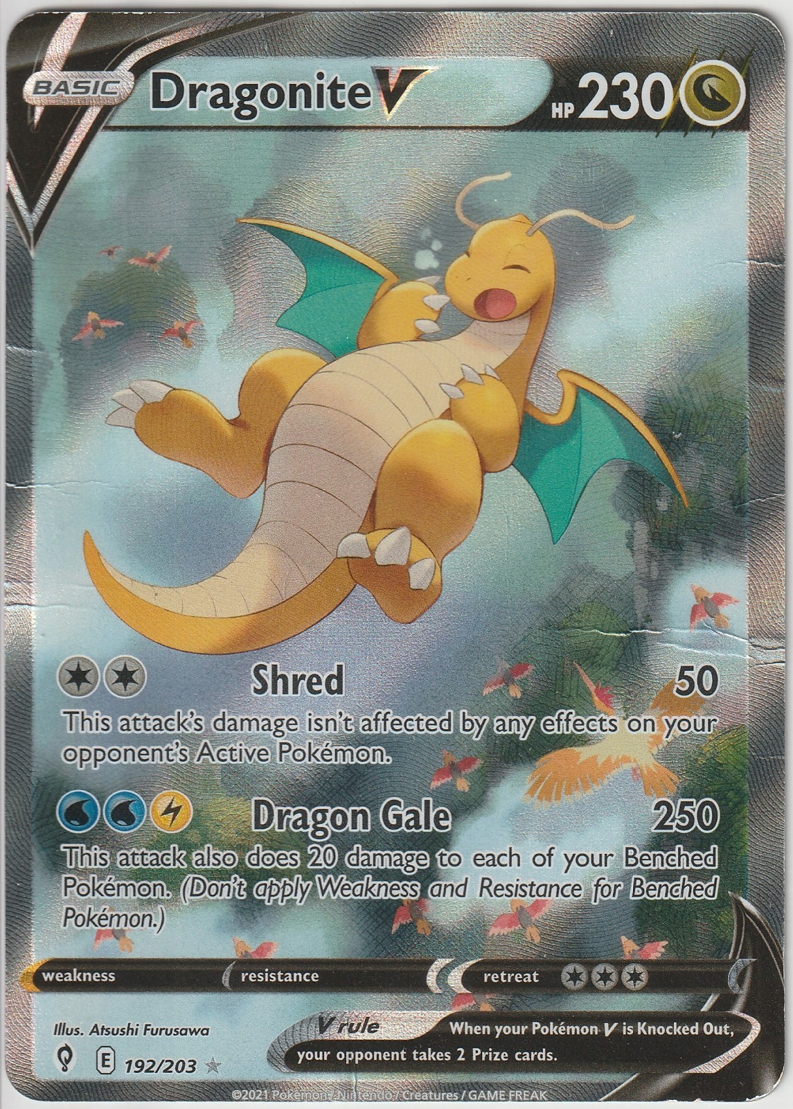 Dragonite V (Alternate Full Art) 192/203 SWSH07: Evolving Skies Holo DMG Damaged