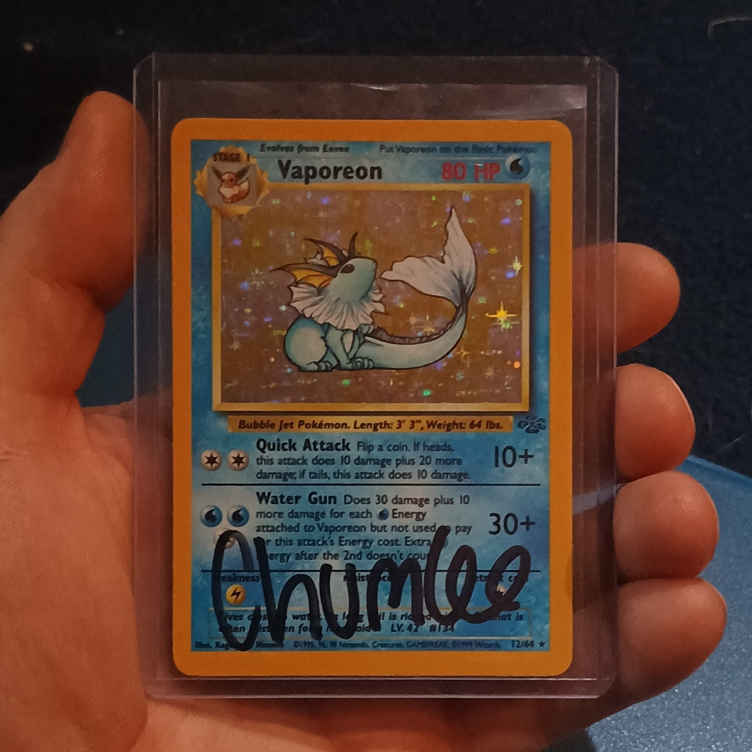 Pokemon TCG Jungle Vaporeon 12/64 Holo Rare Holo Hard Signed Auto Card