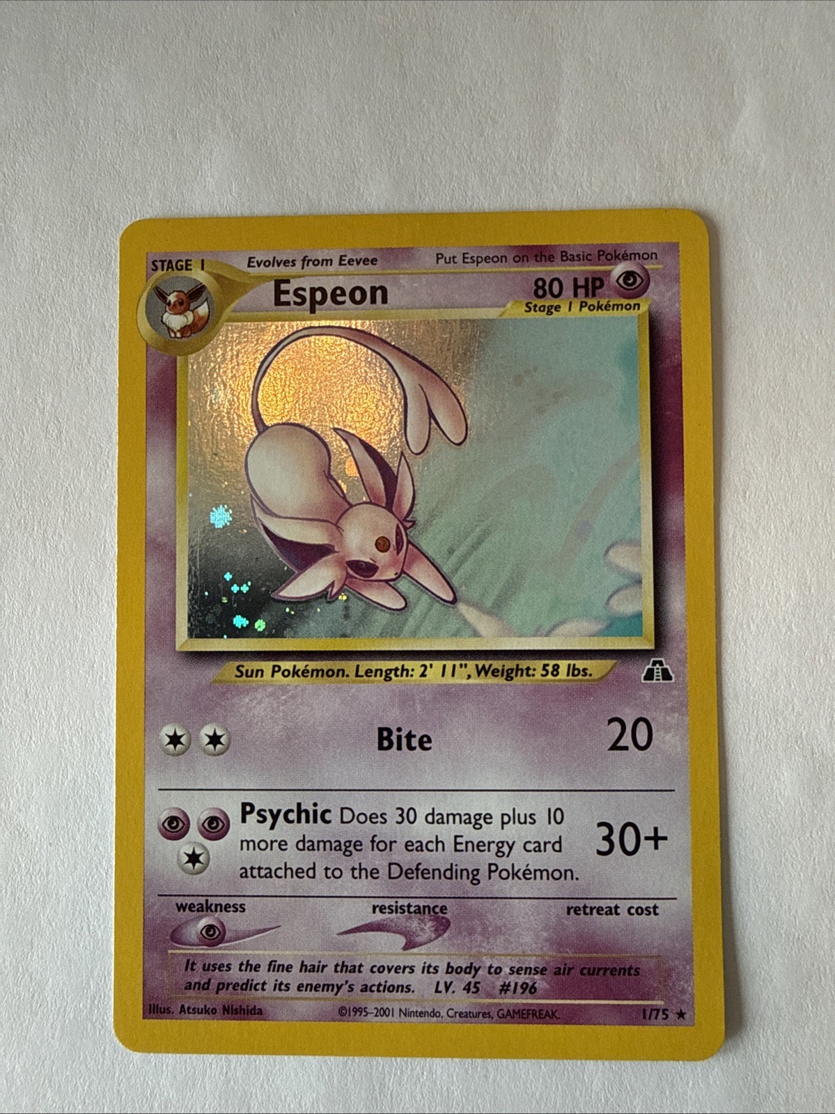 Pokémon Espeon Neo Discovery TCG 1/75 Holo Unlimited Rare Card