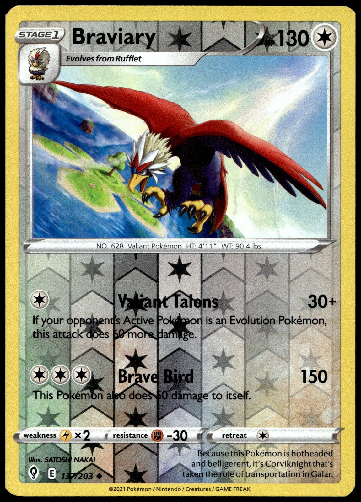 Braviary Reverse Holo Uncommon SWSH07: Evolving Skies 137/203 NM