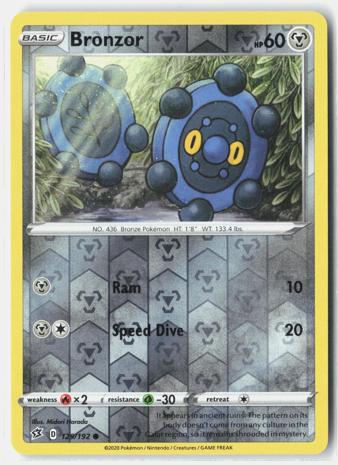 Bronzor 129/192 Common Rebel Clash Pokemon Reverse Holo LP Midori Harada