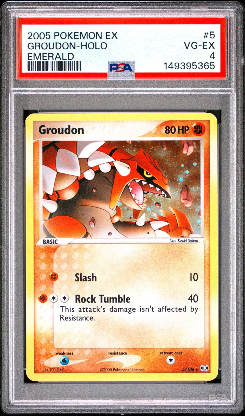 2005 POKEMON EX EMERALD #5 GROUDON-HOLO PSA 4