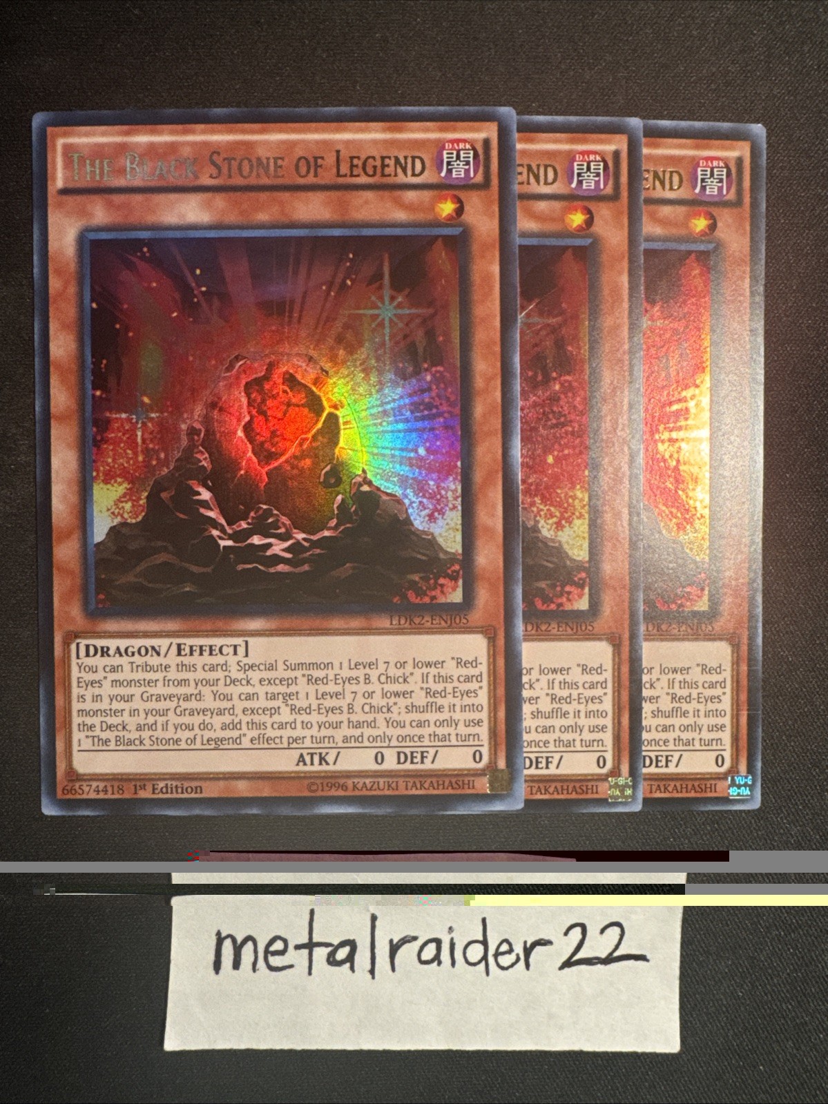 Yugioh 3x The Black Stone of Legend LDK2-ENJ05 Legendary Decks II 1st Edition NM