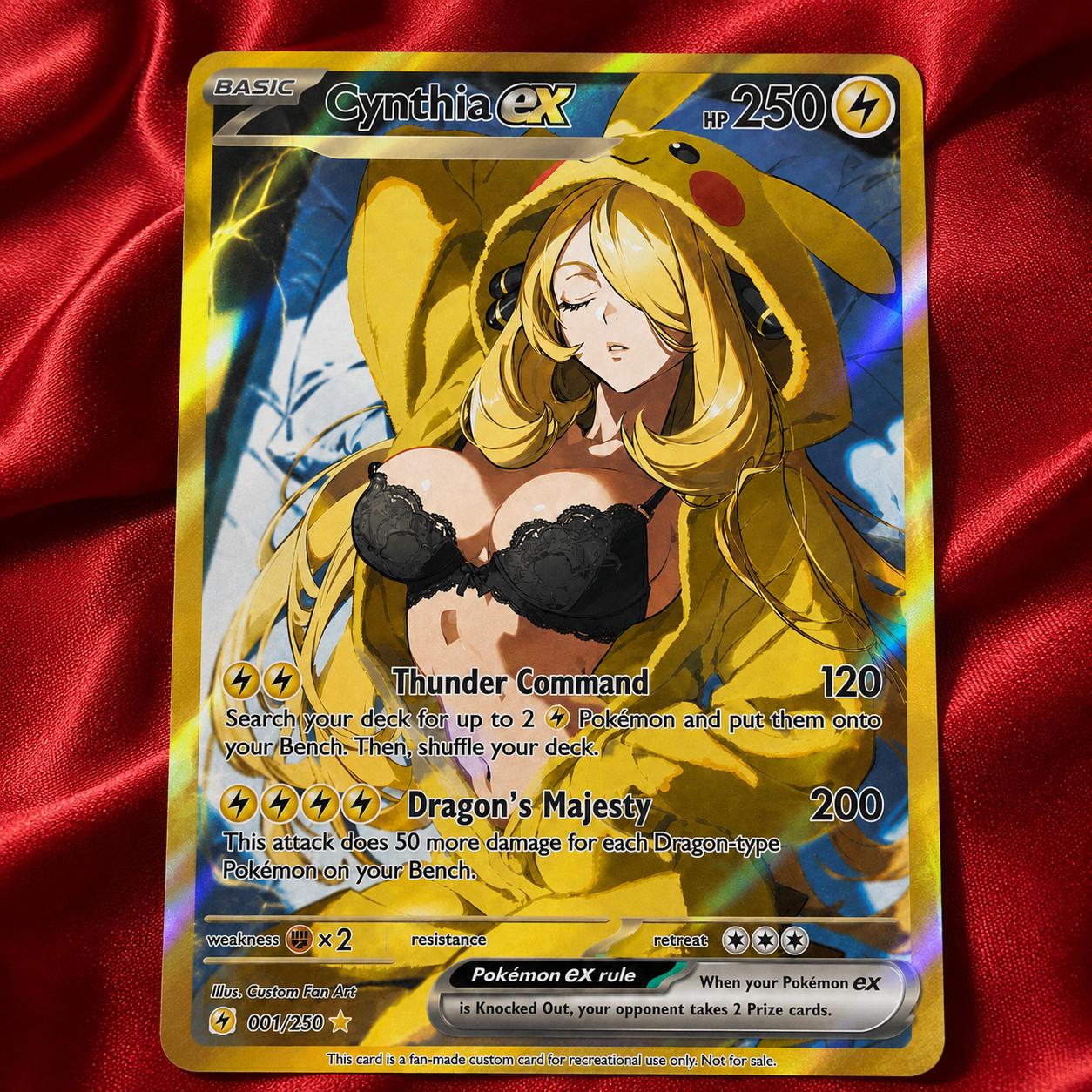 Pokemon Cynthia Pikachu bodysuit Full Art Waifu Altered Art Custom Card Print
