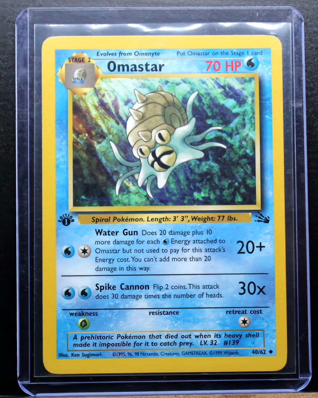 Pokemon TCG Omastar Fossil 40/62 1st Edition Regular 1999 English MINT