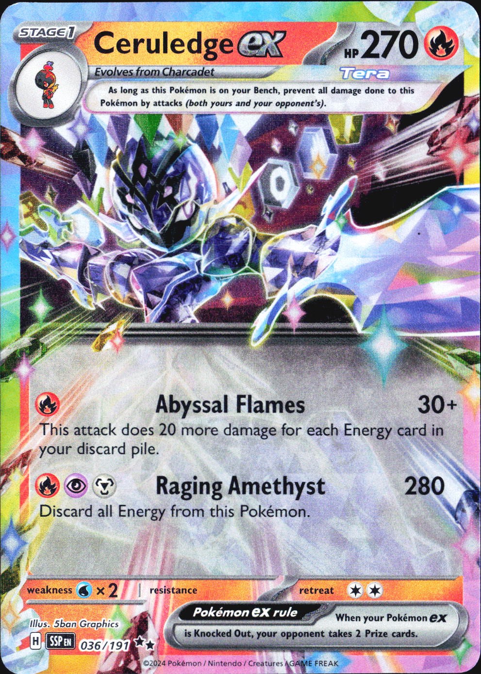 Ceruledge ex SSP SV08: Surging Sparks #036/191 Double Rare Holo NM