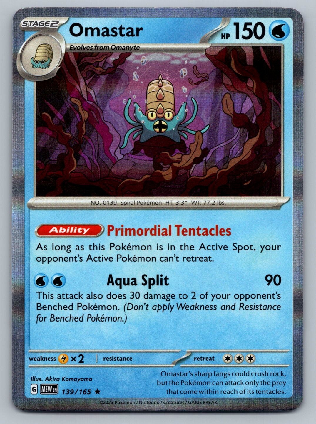 2023 Pokemon 151 Omastar 139/165 Rare Holo NM