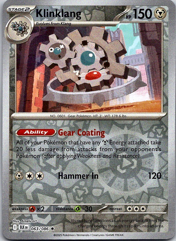 Klinklang – Black Bolt (NM) Reverse Holo 63/86 Metal Stage 2 Amelicart