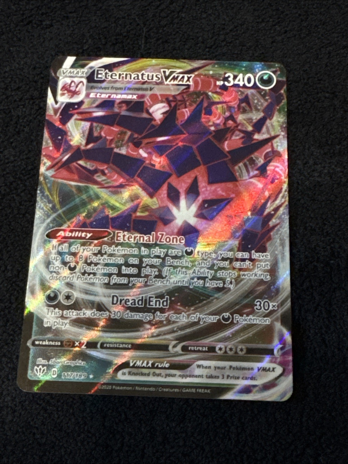 Pokémon TCG Eternatus VMAX Darkness Ablaze Holo Card 117/189SWSH03