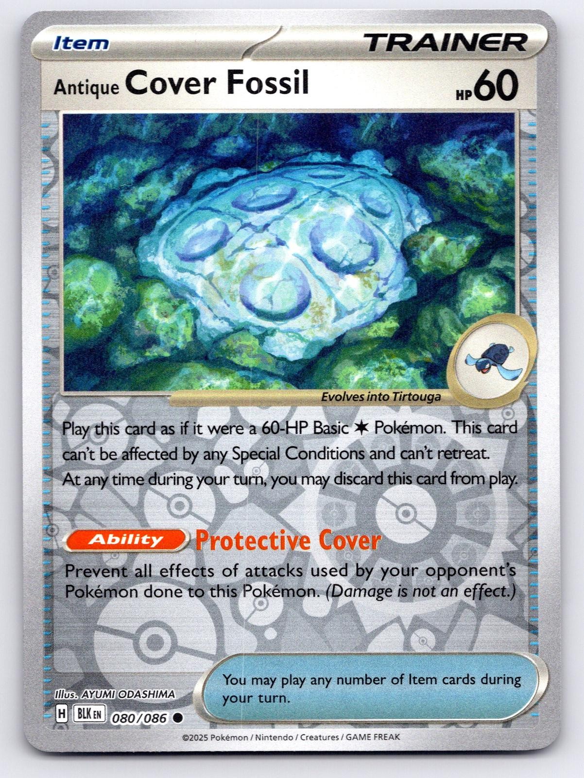 Antique Cover Fossil 080/086 Common Black Bolt Pokemon Reverse Holo Near Mint
