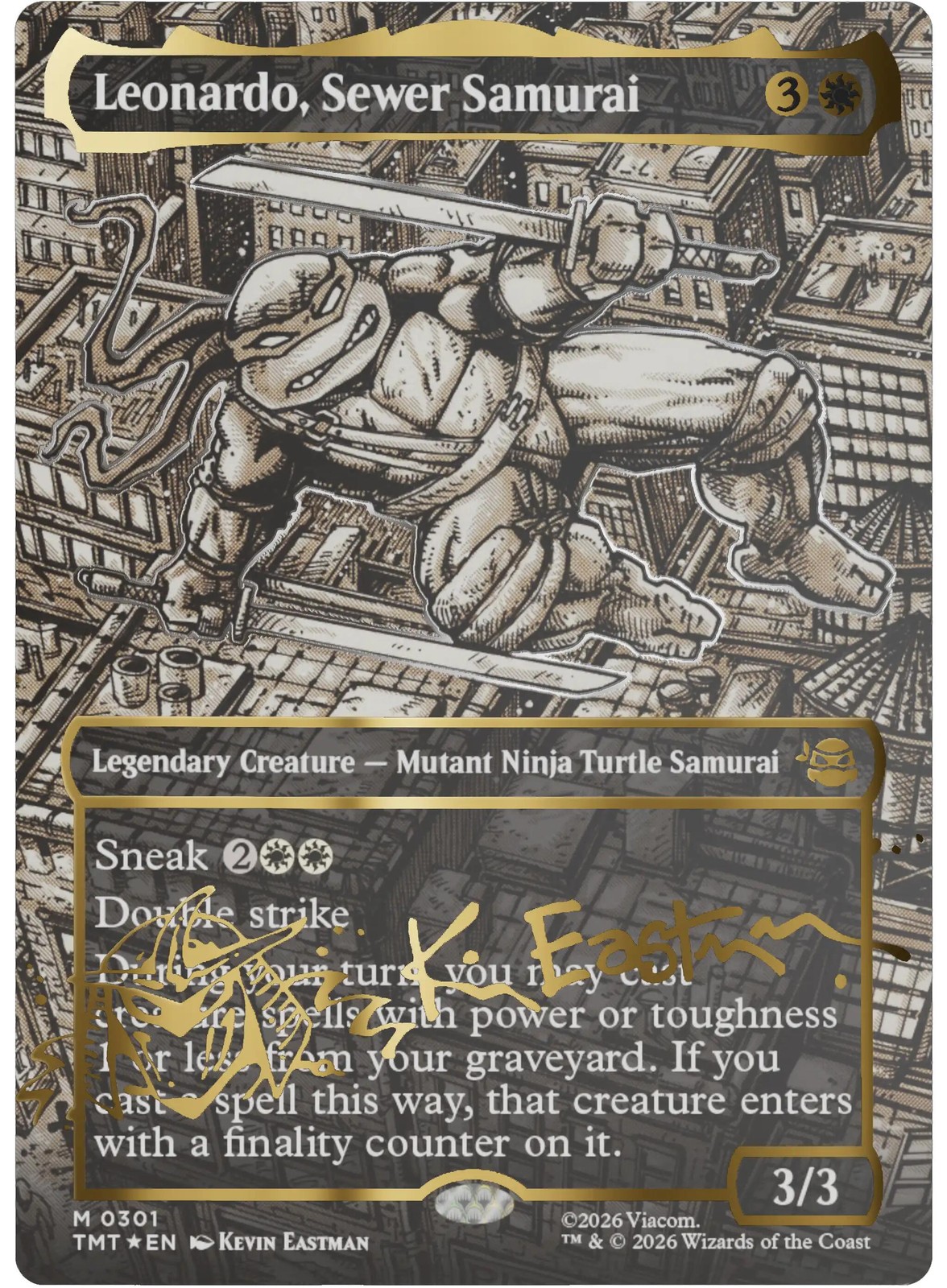 Leonardo, Sewer Samurai (Borderless) (Gold-Stamped Signature) [TMT-301] (Near…