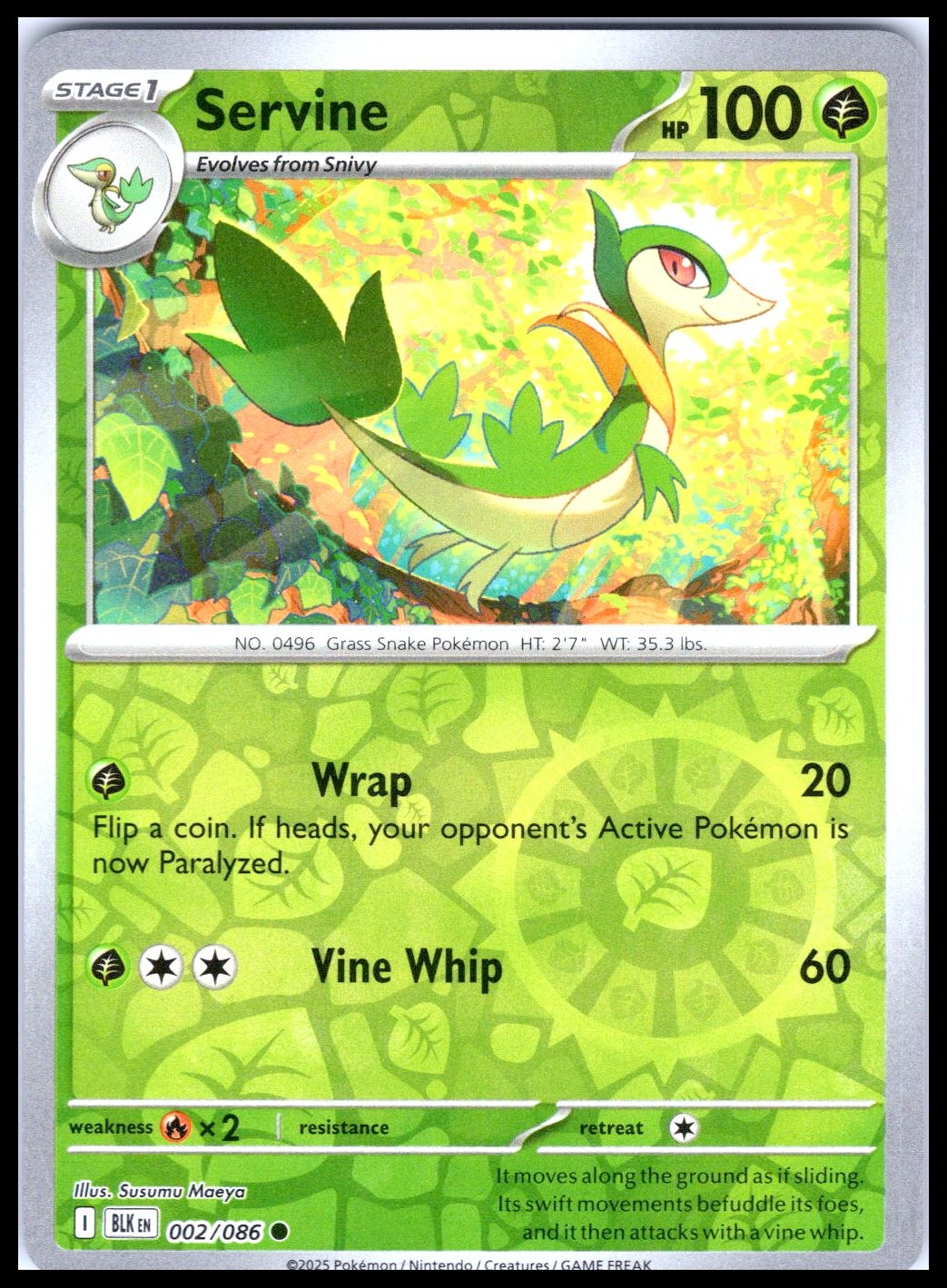 SERVINE – Susumu Maeya – Pokemon 002/086 BLK Black Bolt – Reverse Holo NM/M