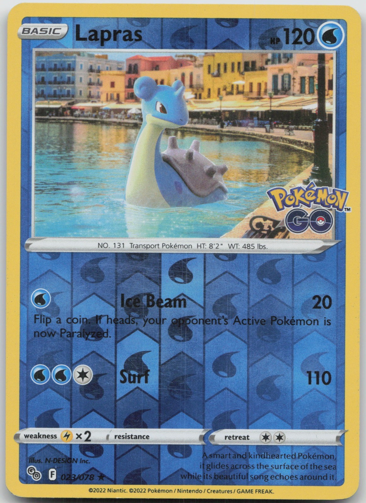 Lapras Holo Rare Reverse Holo Pokemon GO 023/078 LP N-DESIGN Inc