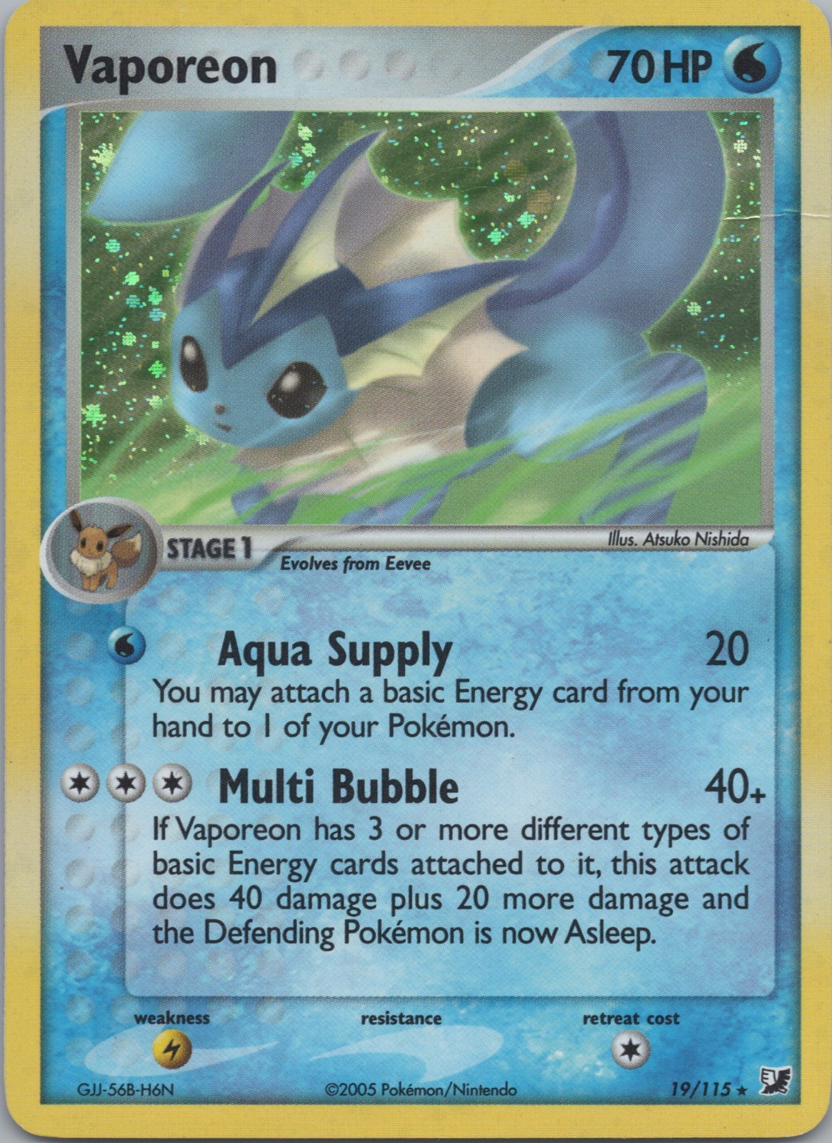 2005 Vaporeon 19/115 EX Unseen Forces Holo Rare Eeveelution Pokemon TCG Card