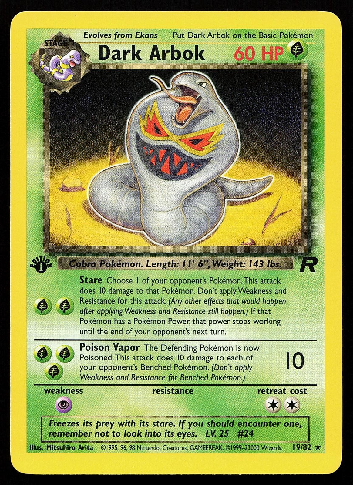 Dark Arbok 19/82 1st Edition Rare Team Rocket Pokemon Card