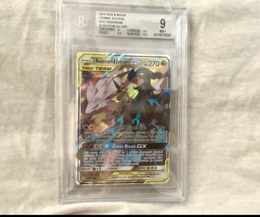 2019 POKEMON SUN & MOON COSMIC ECLIPSE 157 RESHIRAM & ZEKROM GX BGS 9 MINT