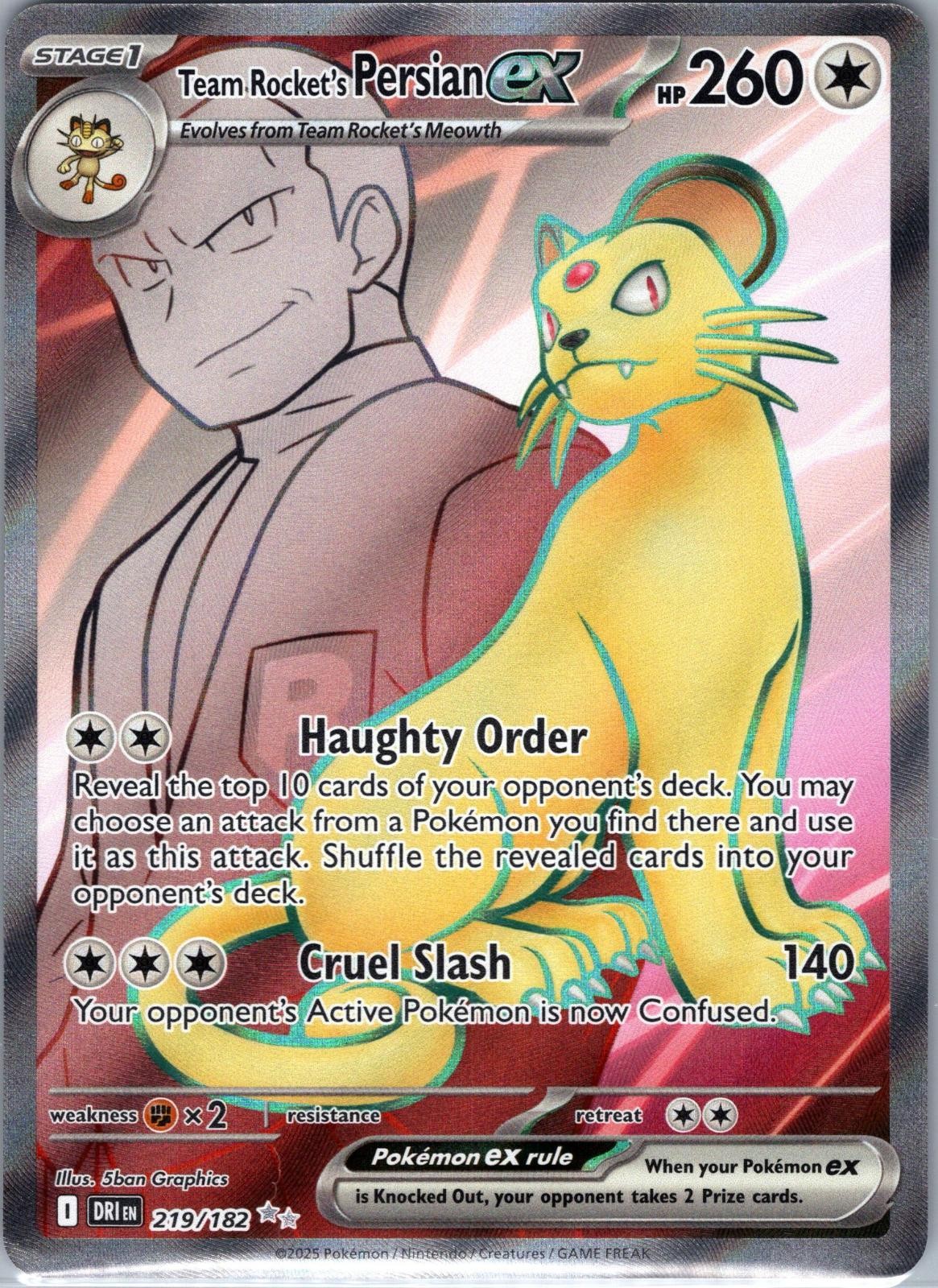 Team Rocket’s Persian ex 219/182 Ultra Rare Destined Rivals Pokemon Holo NM