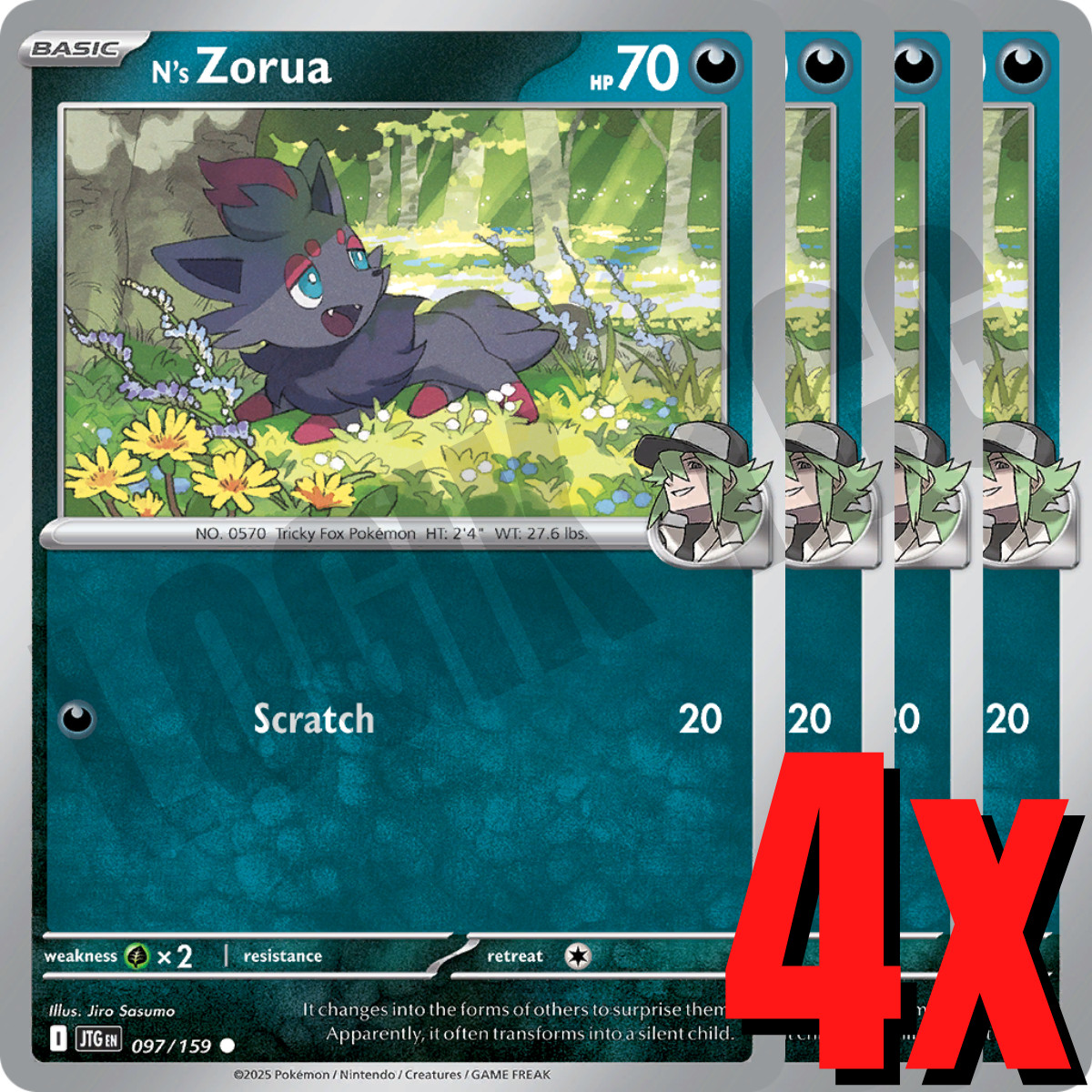 4x N’s Zorua 097/159 x4 – Journey Together – Pokemon TCG – Playset