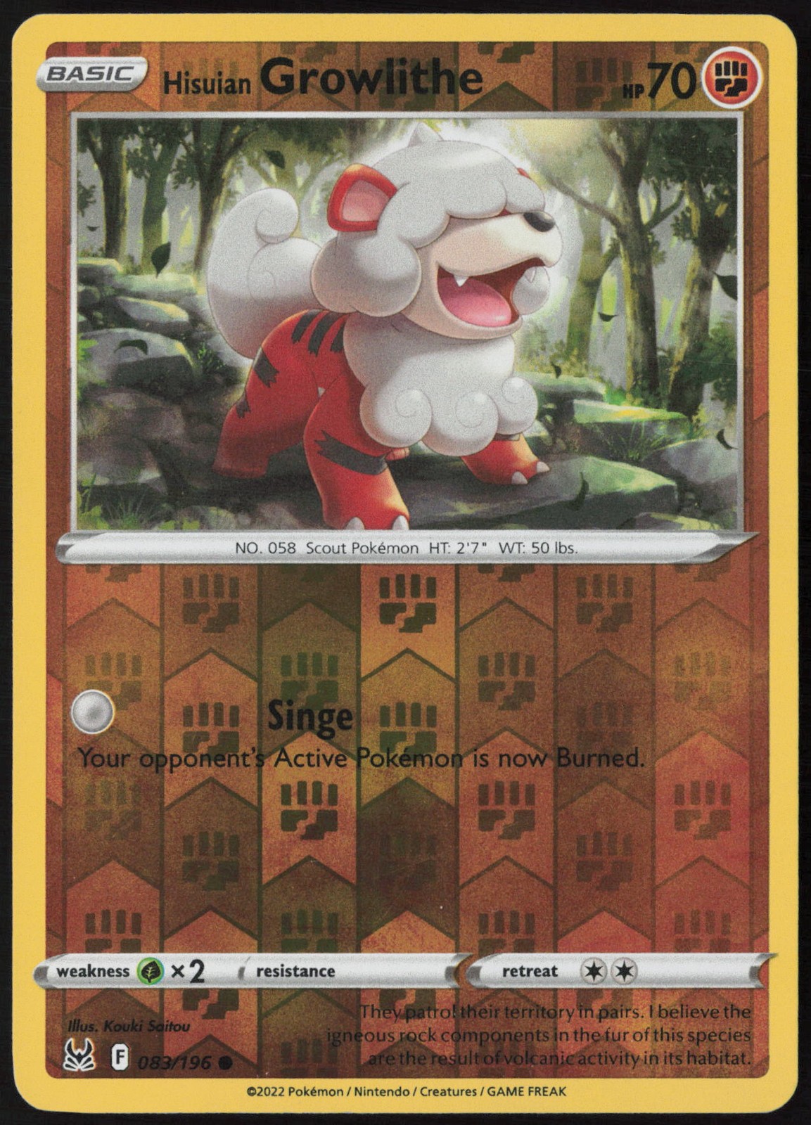 Hisuian Growlithe SWSH11: Lost Origin Reverse Holo 083/196