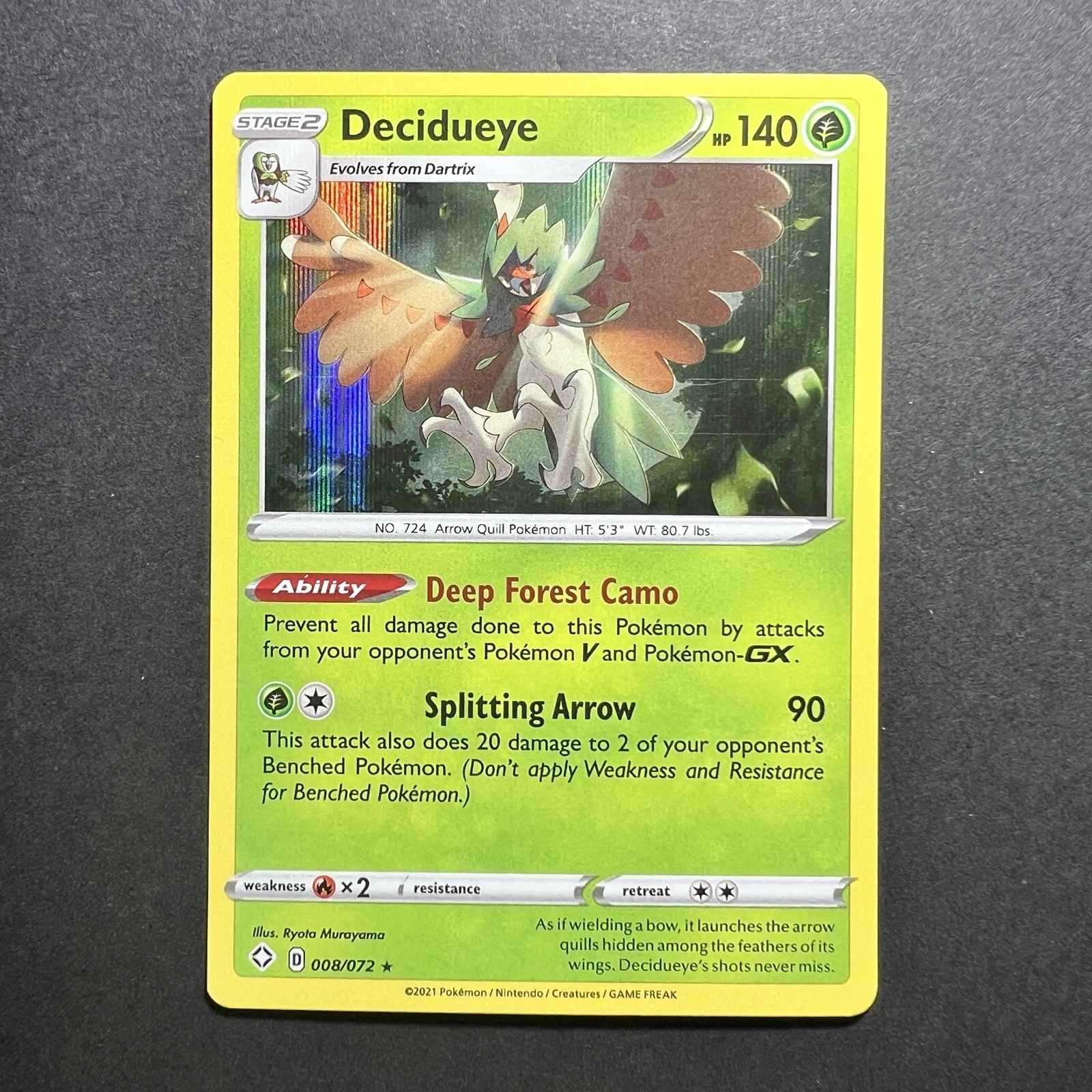 Decidueye 008/072 Shining Fates (SHF) Holo Rare 2021 Pokémon