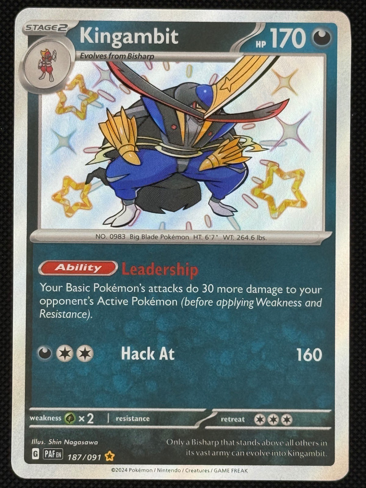 Kingambit 187/091 Shiny Rare Paldean Fates Holo Near Mint