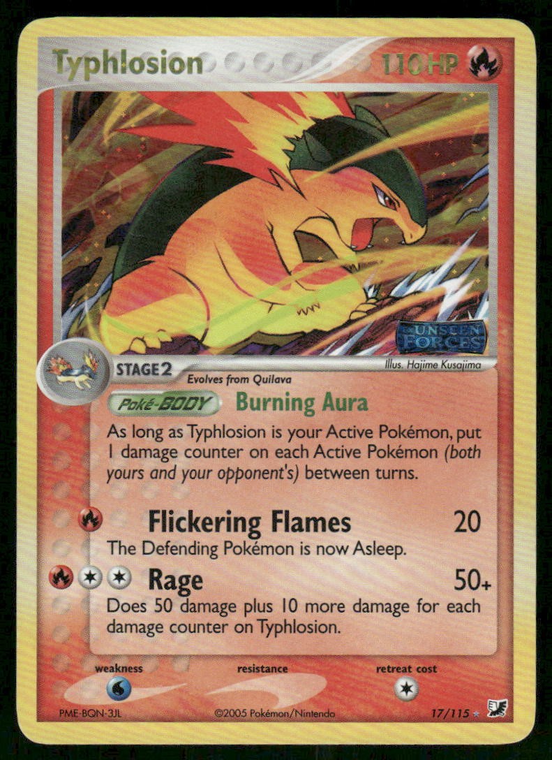 2005 Typhlosion 17/115 Reverse Holo Pokeball Rare Holo LP Unseen Forces Pokemon