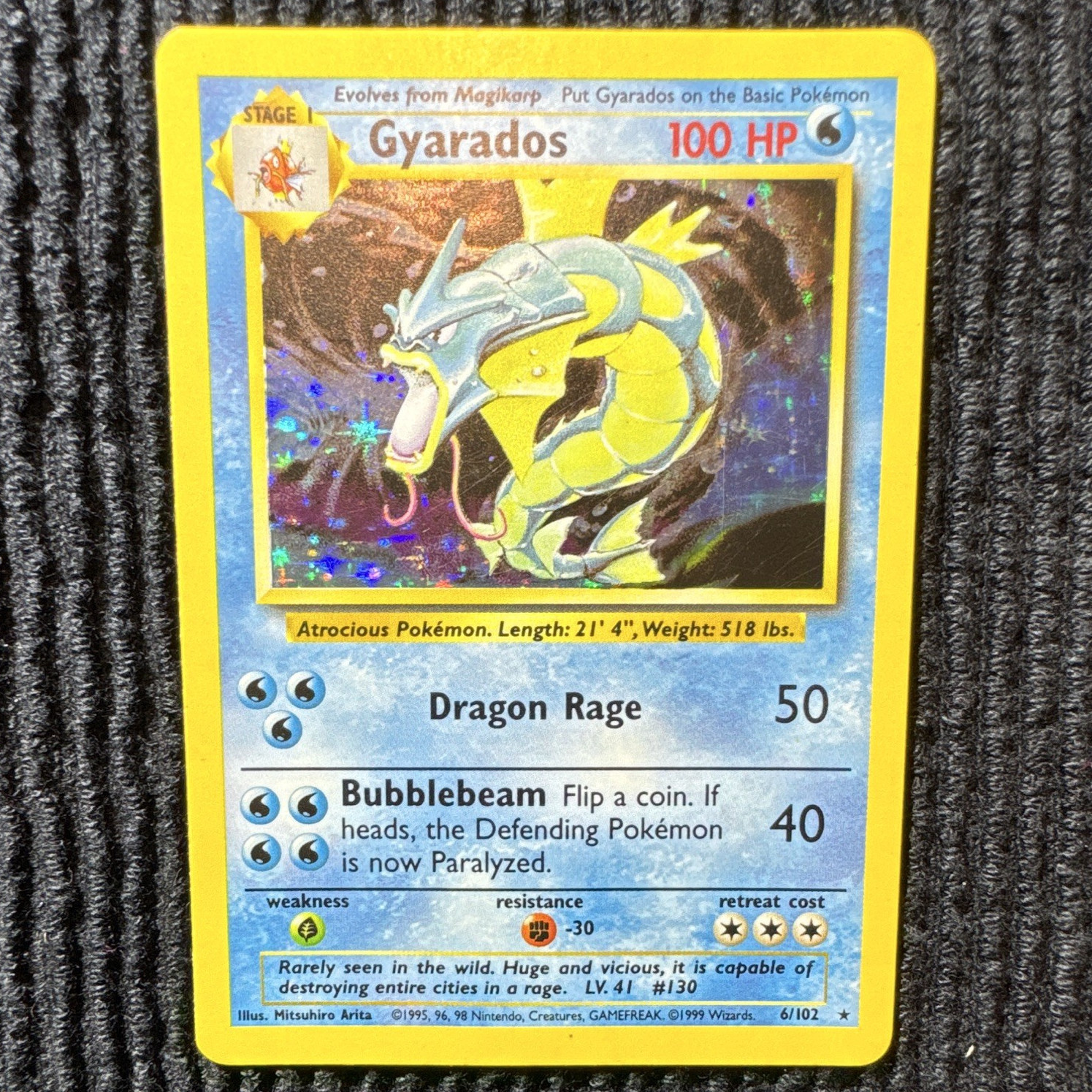 Pokemon TCG Gyarados Holo Rare 6/102 Base Set 1999 Stage 1 HP 100 English