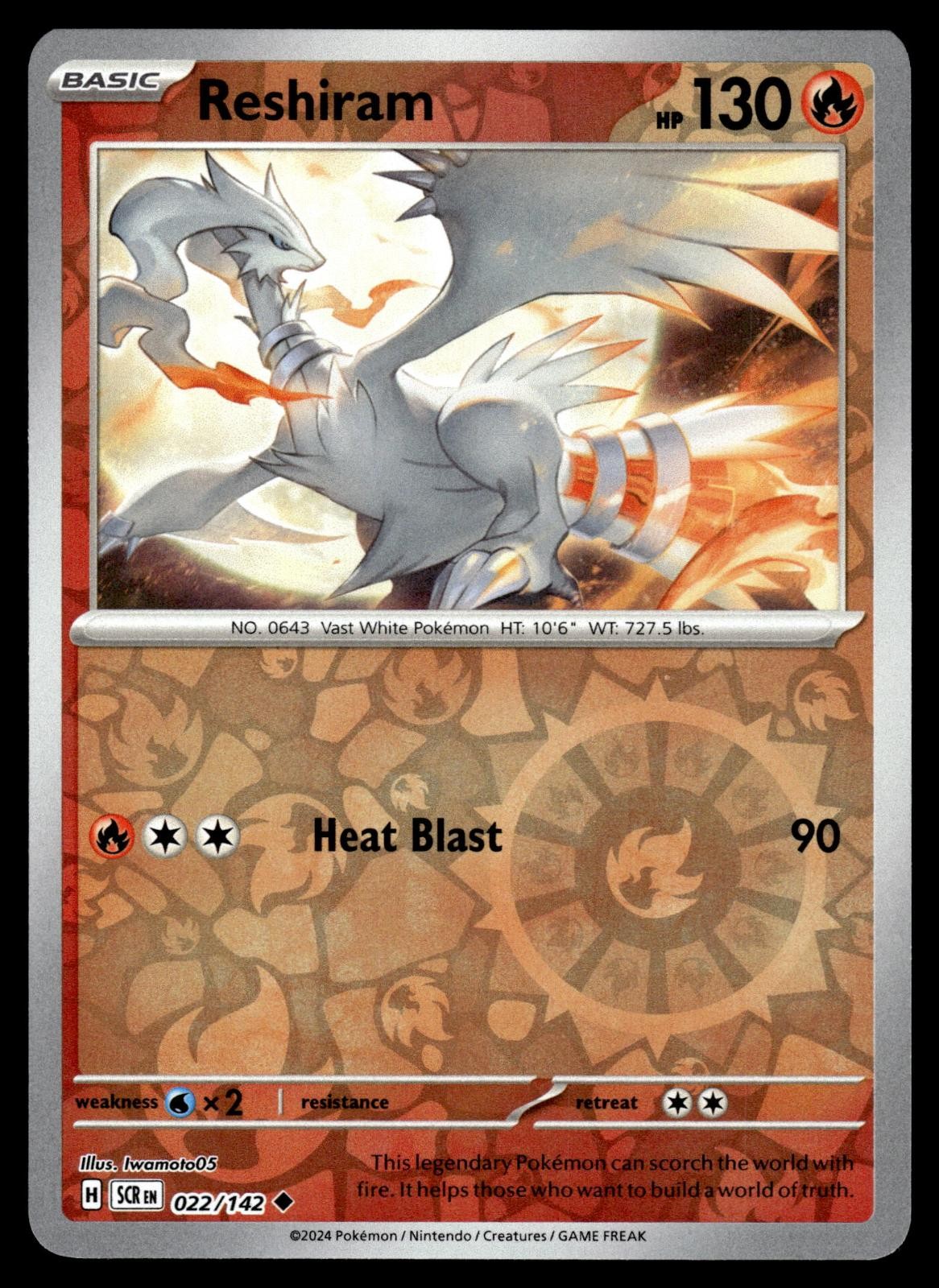 Reshiram 22/142 Uncommon Stellar Crown Pokemon Reverse Holo Near Mint