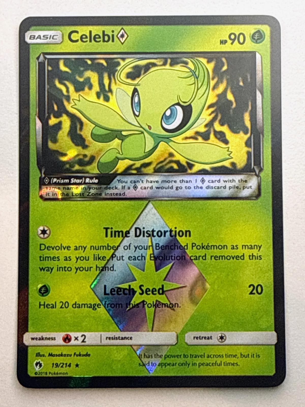 Celebi ◇ 19/214 Prism Star Rare Lost Thunder Pokemon Holo Near Mint